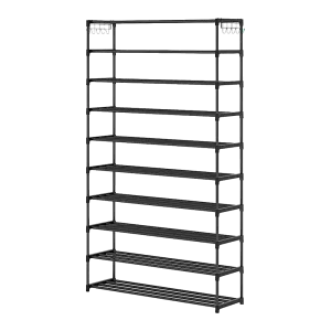 10 Tier Black Shoe Rack Metal Shoe Storage Organizer Rack 50-Pair Large Capacity