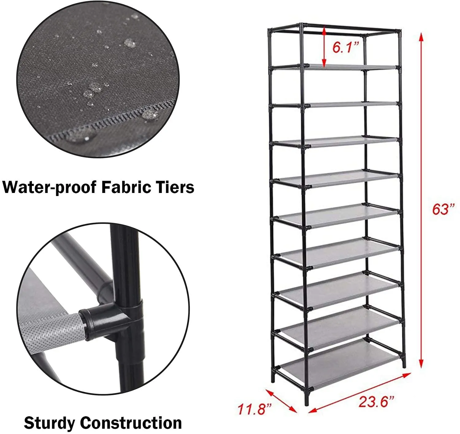 10 Tiers Shoe Rack with Dustproof Cover Shoes Storage Cabinet Boot Organizer, Red