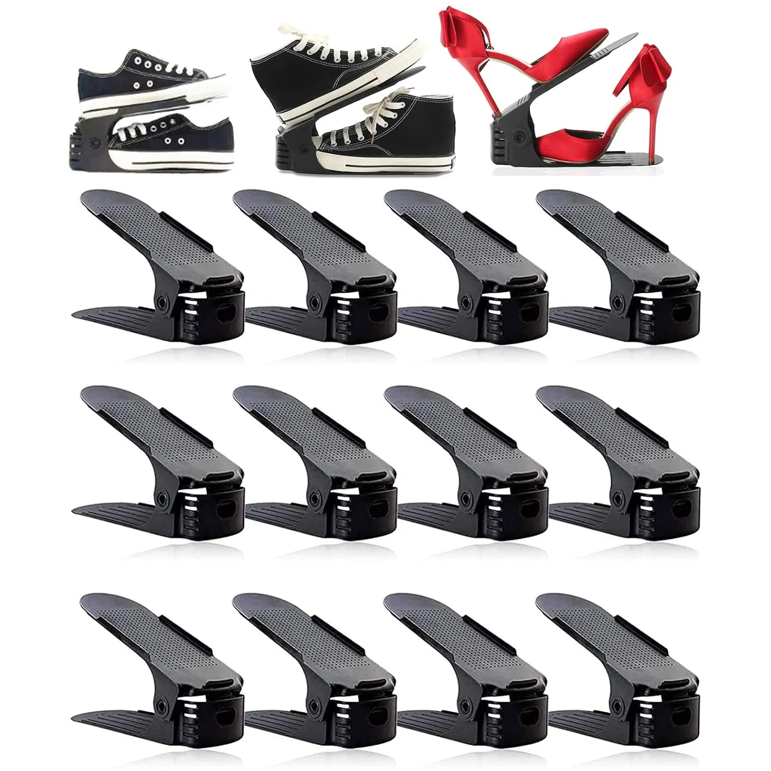 12 Pack Shoe Slots Organizer, Adjustable Double Layer Shoe Stack Sandals Rack, 5