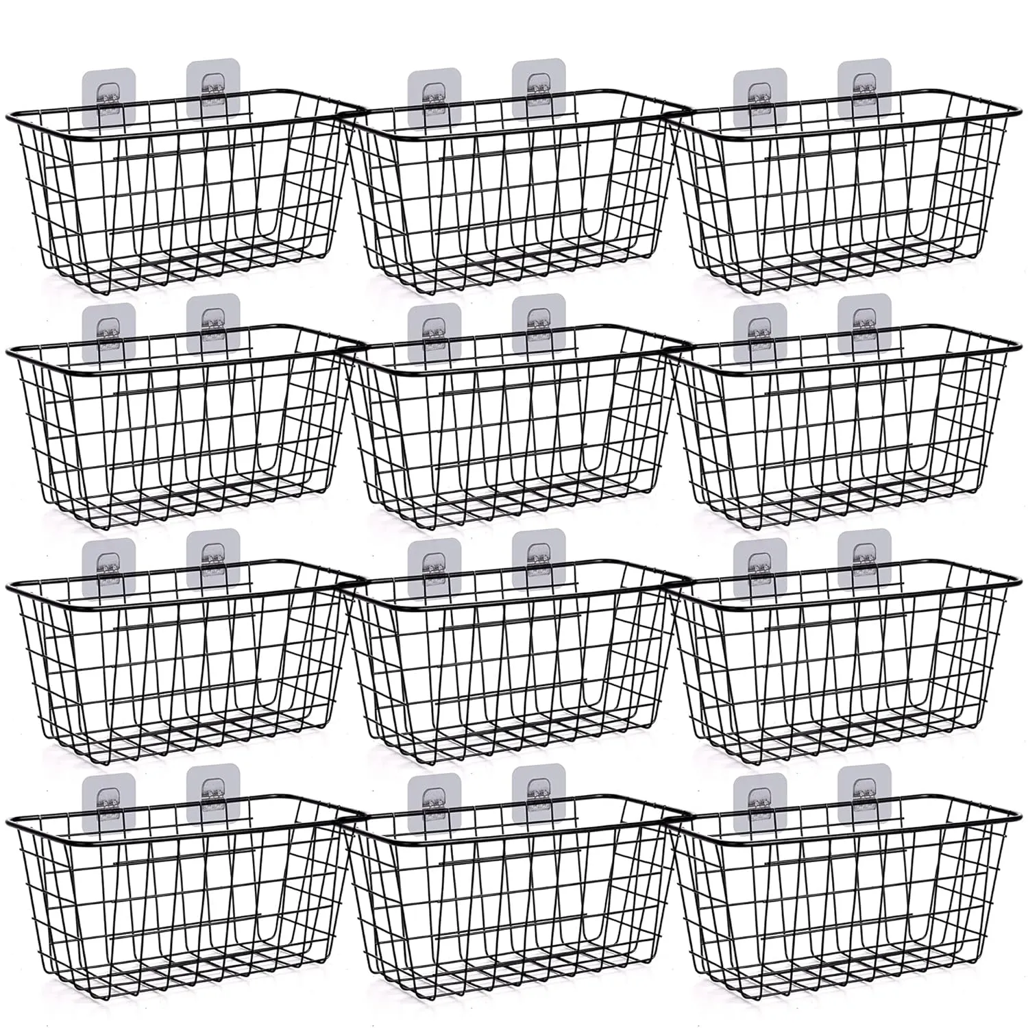 12 Pack Wire Storage Baskets Household Metal Wall-Mounted Containers Organizer B