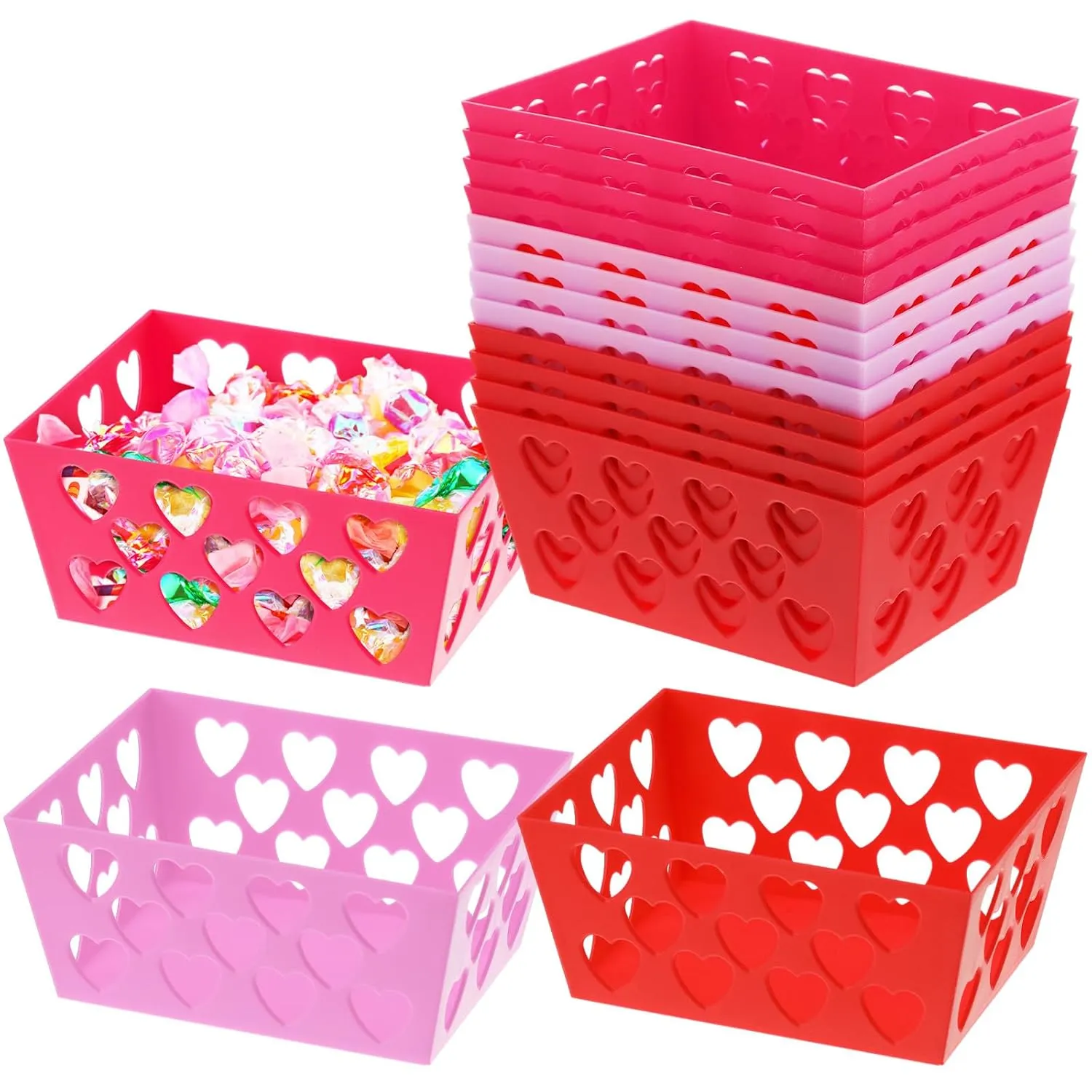 12 Pcs Pink And Red Valentine'S Day Baskets, 5.51"X 4.33"X 2.44" Small Heart Hol