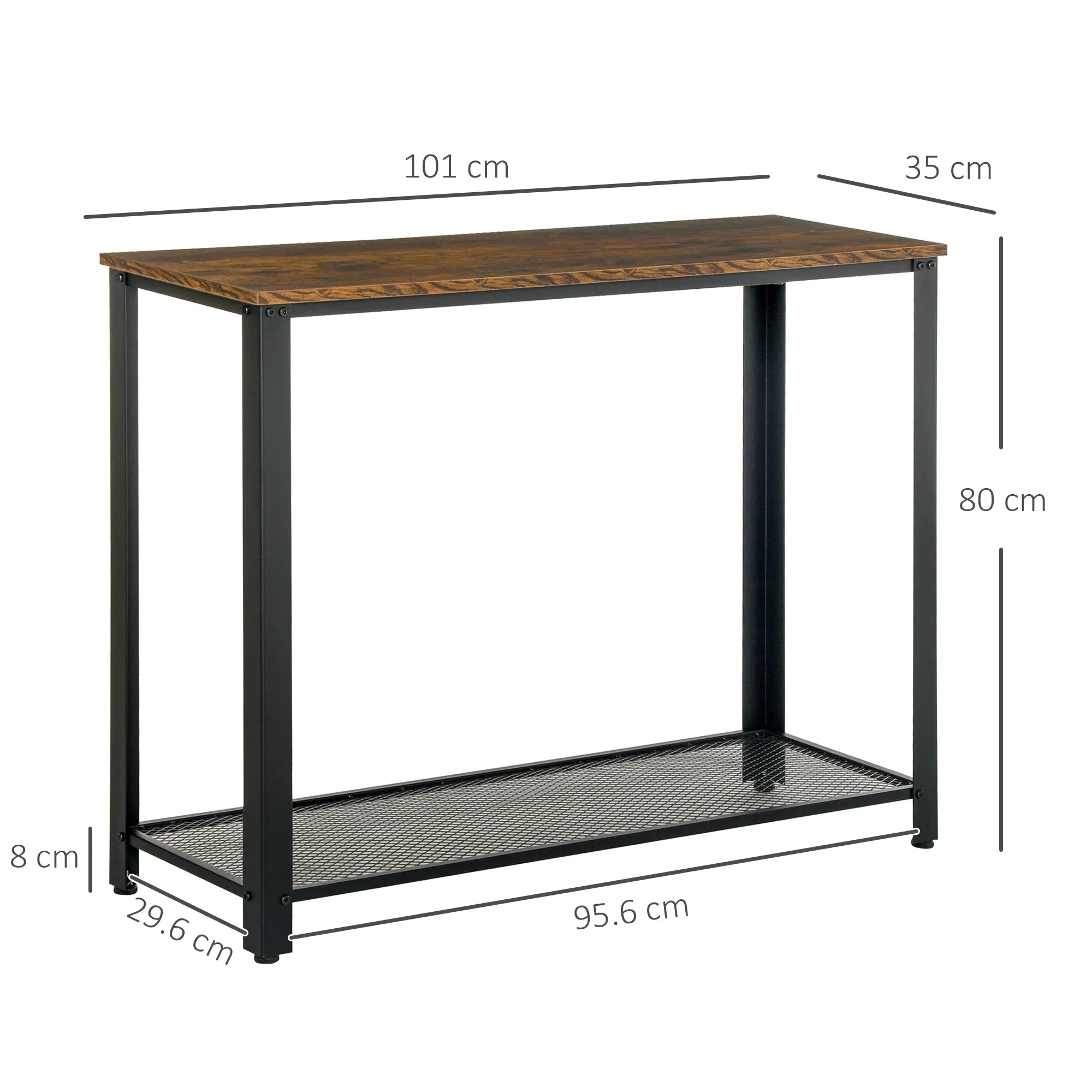 2-Tier Console Table Side/End Table w/ Bottom Mesh Shelf Rectangular Adjustable Feet For Living Room Entryway Hallway Brown Black