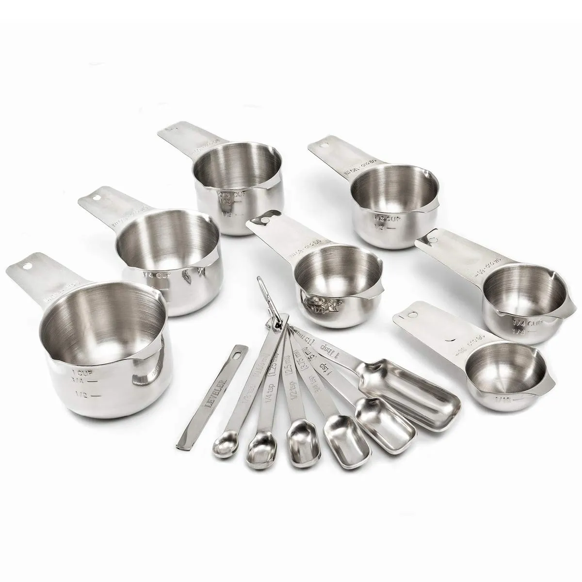 2lbDepot Black Measuring Cups & Spoons Set of 14, Premium Stainless Steel Metal, 7