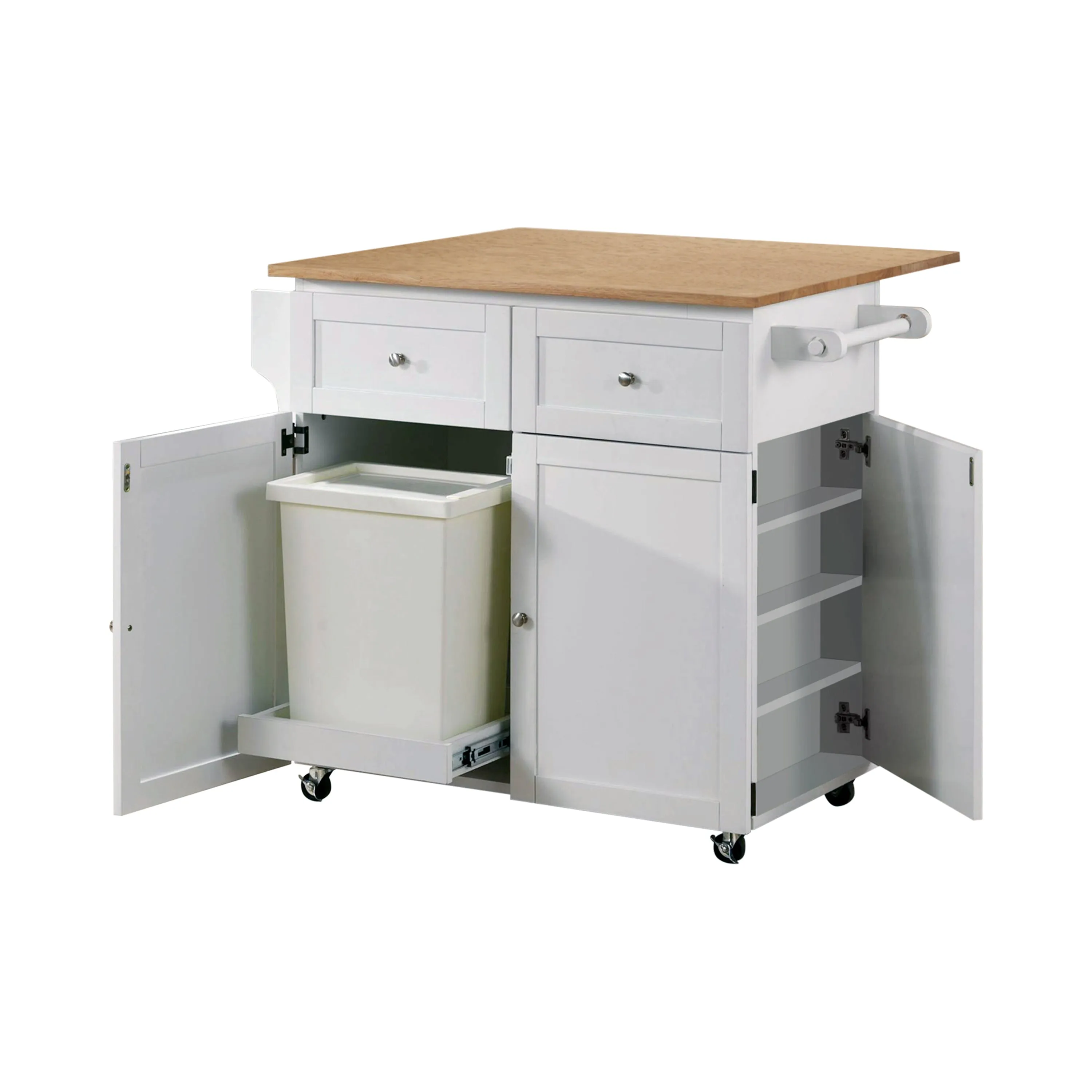 3-Door Kitchen Cart With Casters Natural Brown And White