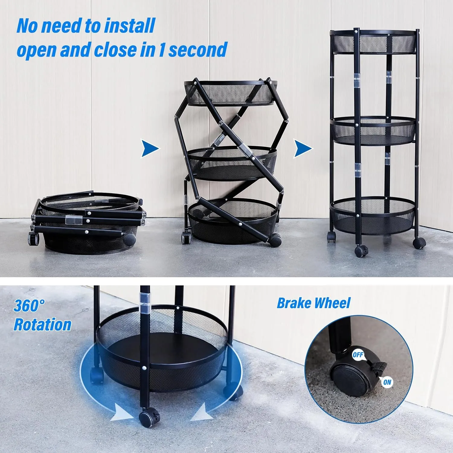 3-Tier Multifunction Metal Rolling Cart