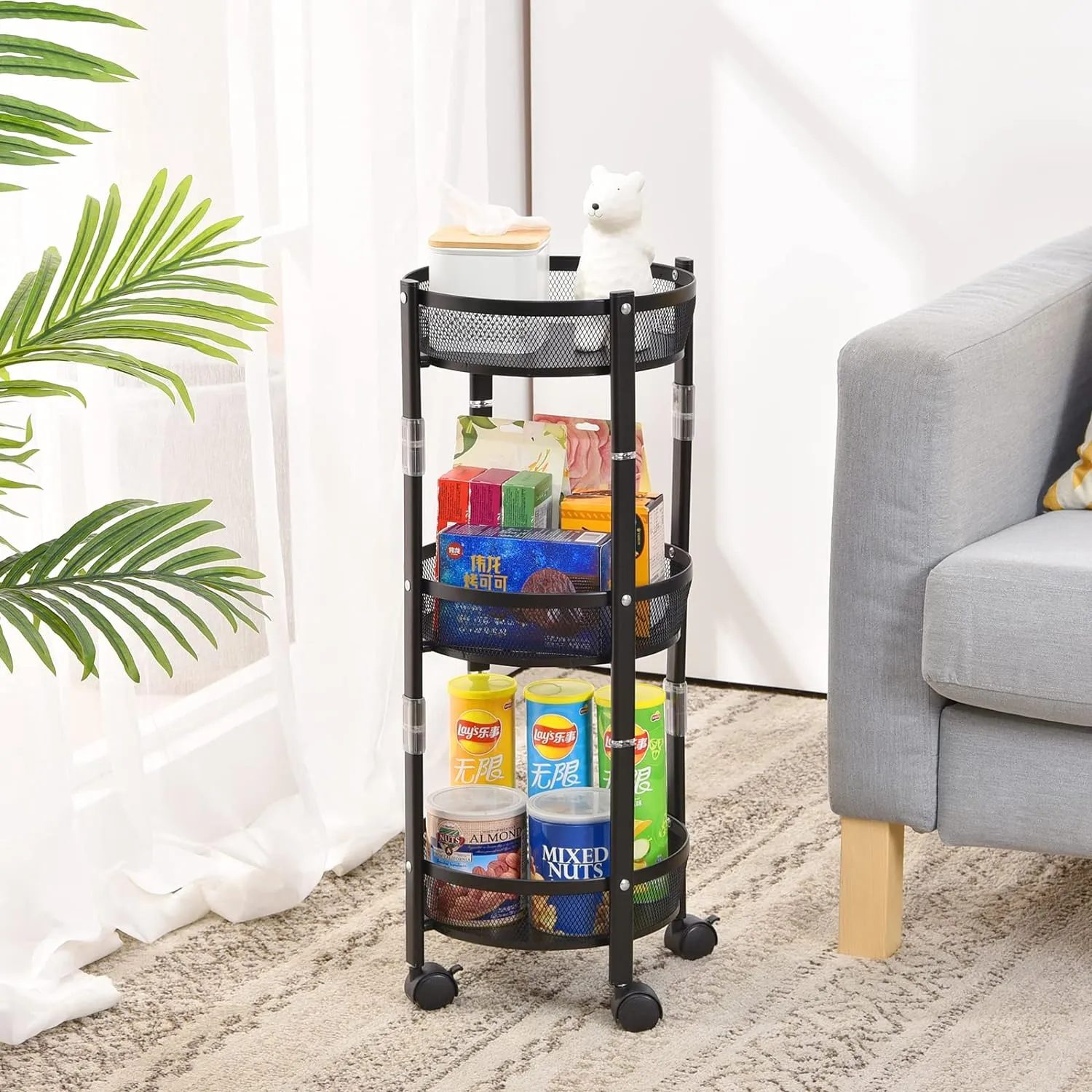 3-Tier Multifunction Metal Rolling Cart