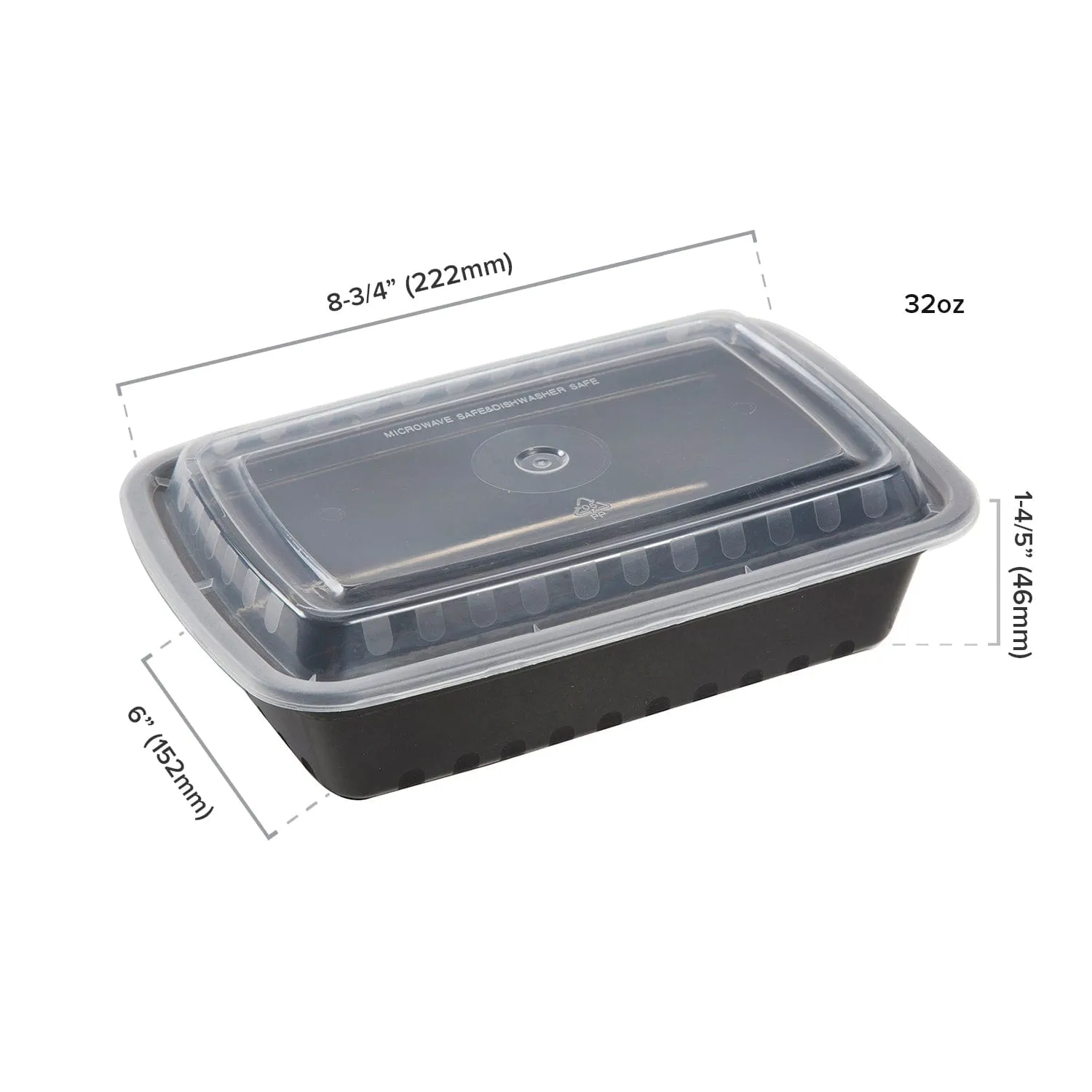 32 oz. Rectangular Black Containers and Lids, Case of 150