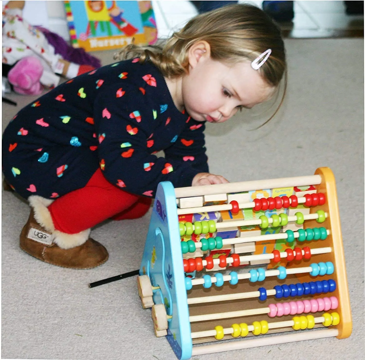 5 in 1 Wooden Activity Centre Triangle Toy | Alphabet, Blocks, Abacus, Clock, Writing | Toys for Babies Montessori Learning Toy for 1-5 Year Kids