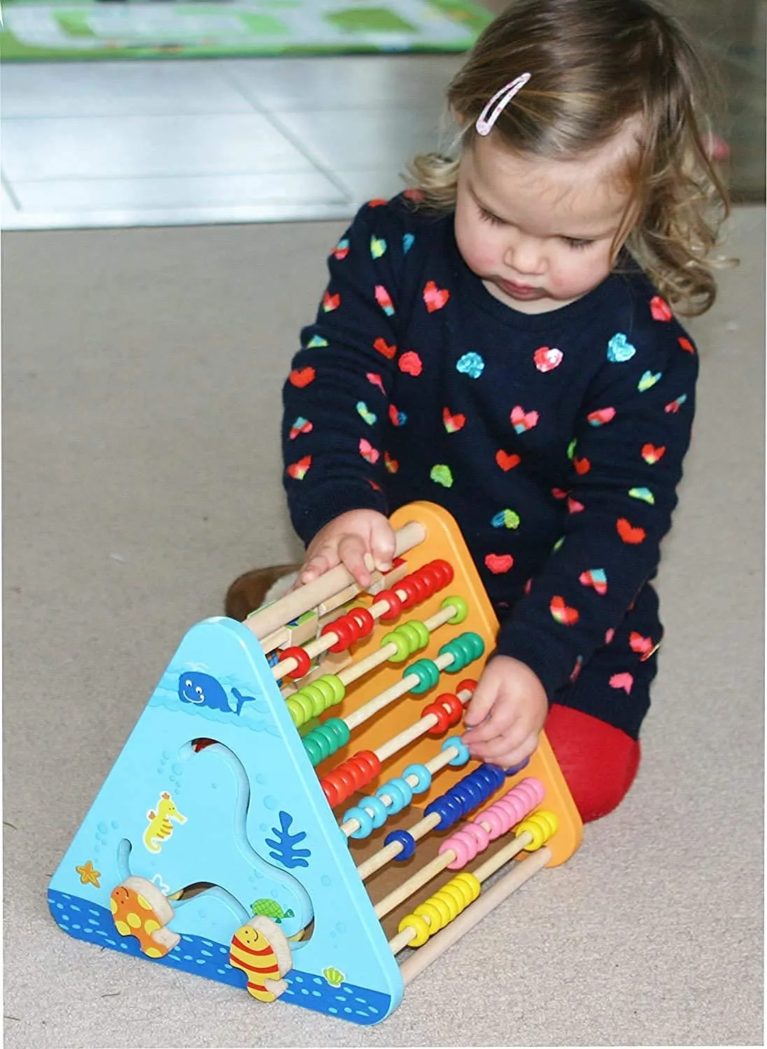 5 in 1 Wooden Activity Centre Triangle Toy | Alphabet, Blocks, Abacus, Clock, Writing | Toys for Babies Montessori Learning Toy for 1-5 Year Kids