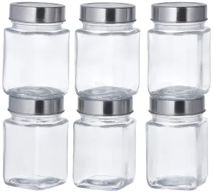 Amazon Brand - Solimo Square Glass Storage Containers (Transparent, Set Of 6, 310 ml Each)