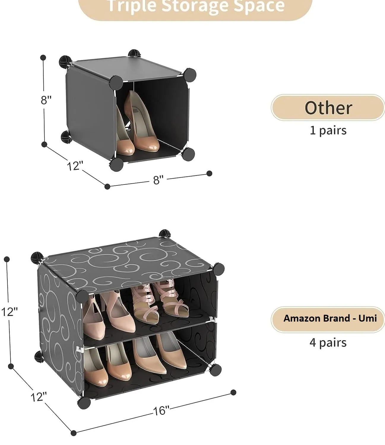 Amazon Brand – Umi Multi-Purpose Plastic 6 Layers Portable Shoe Rack Organizer with Door 24 Pairs Shoe Storage Cabinet Stackable Detachable Shoe Rack Shoe Rack Organizer (85x32x94 cm) - D.I.Y