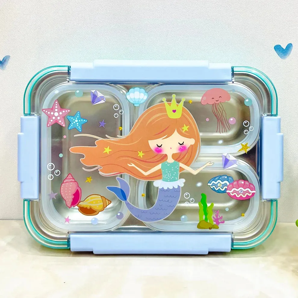 Astro/Unicorn/Soccer/Mermaid Holographic Transparent 3-Compartment 710ml Transfer Proof Lunch Box