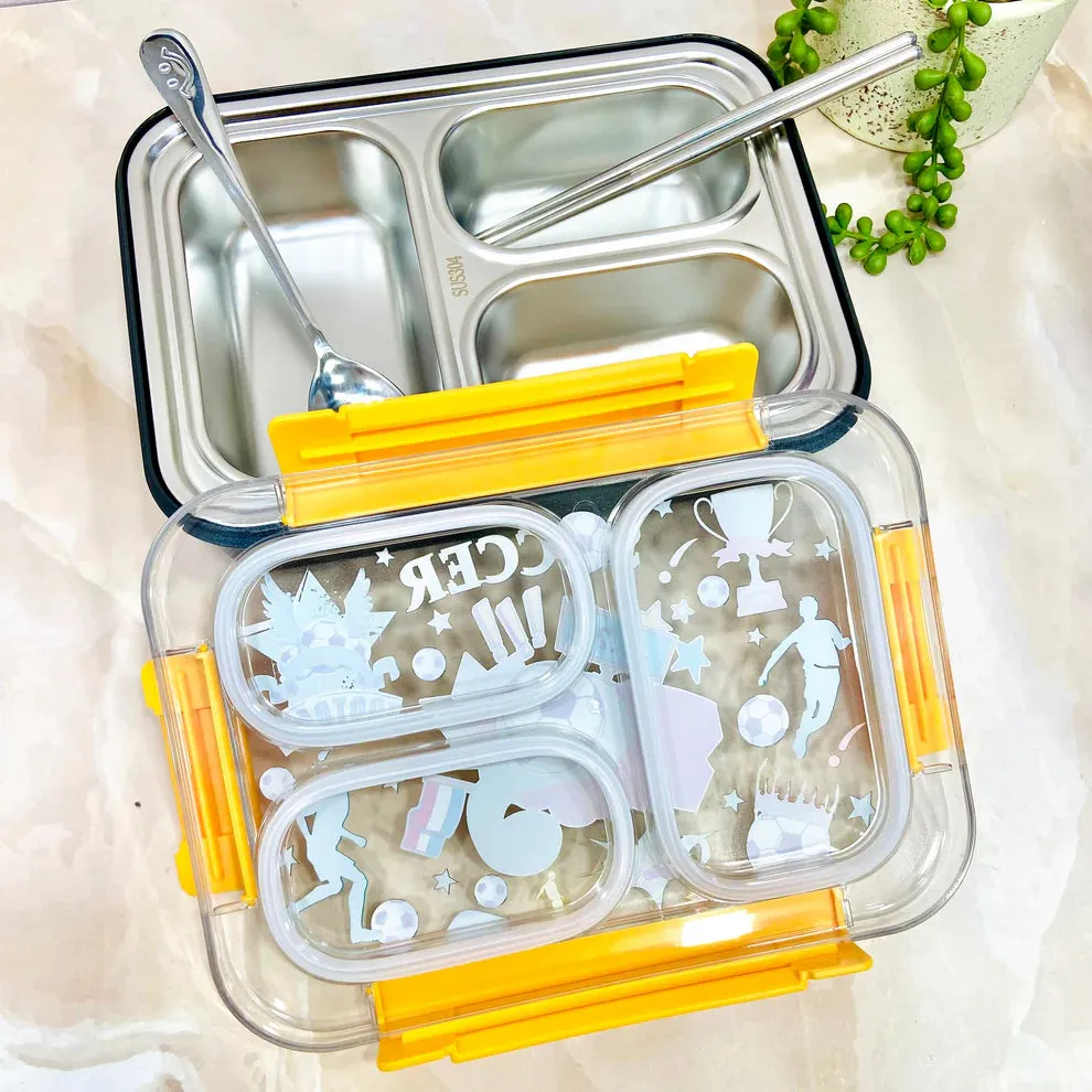 Astro/Unicorn/Soccer/Mermaid Holographic Transparent 3-Compartment 710ml Transfer Proof Lunch Box