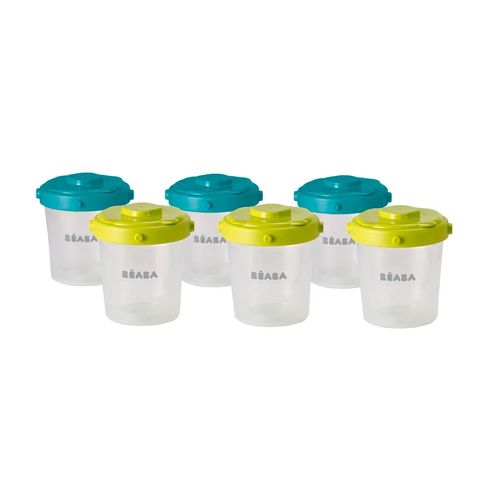 Beaba Set of 6 Clip Portions 200ml blue/neon