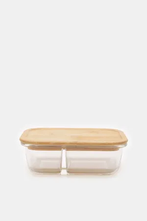 Beige Rectangular Food Storage With Bamboo Lid (640ml)