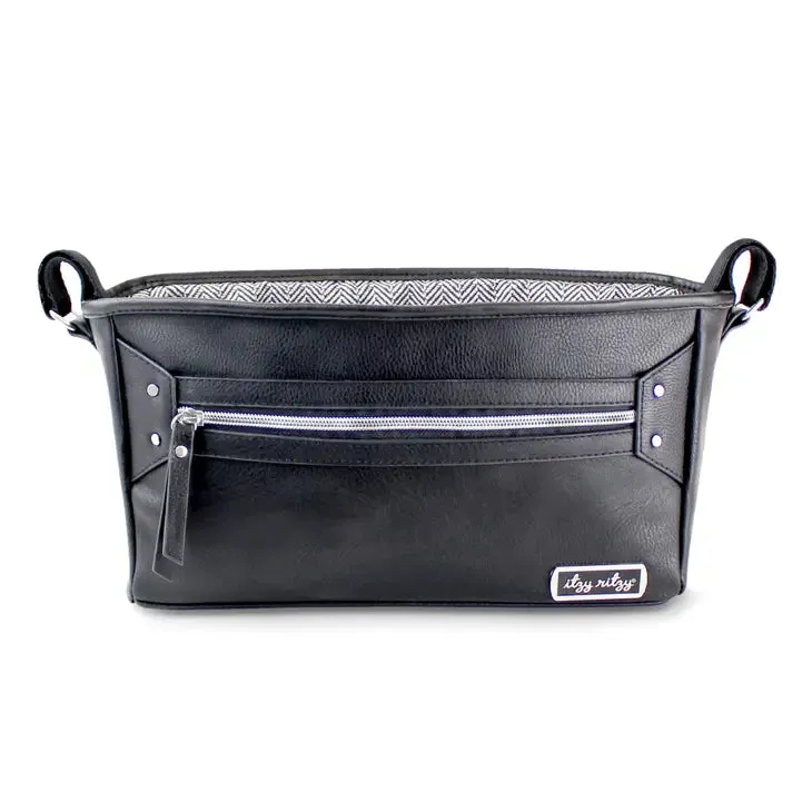 black & silver stroller organizer