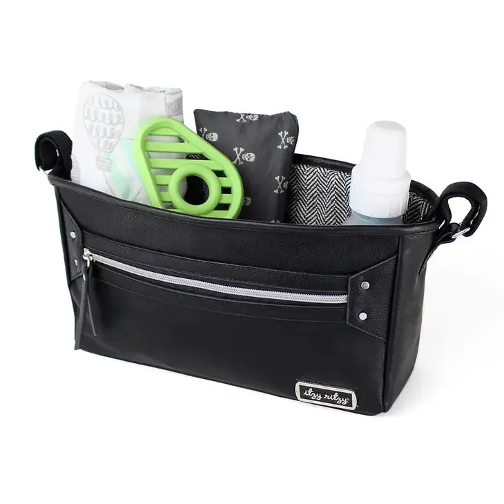 black & silver stroller organizer