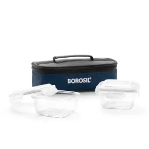 Borosil Elite Borosilicate Glass Lunch Box - Set of 2, 320 ml, Horizontal, Break and Chip Resistant, Microwave Safe Office Tiffin