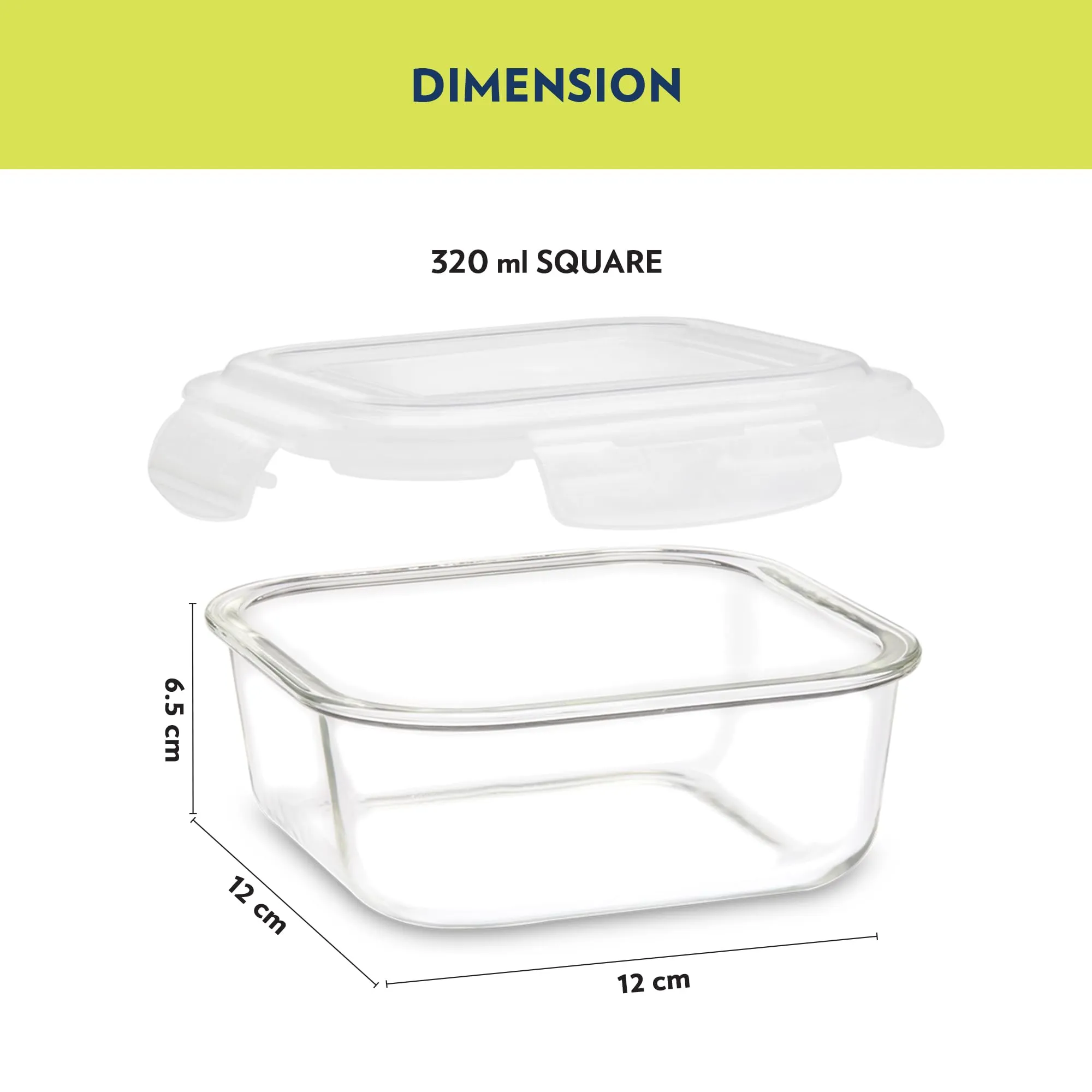 Borosil Elite Borosilicate Glass Lunch Box - Set of 2, 320 ml, Horizontal, Break and Chip Resistant, Microwave Safe Office Tiffin