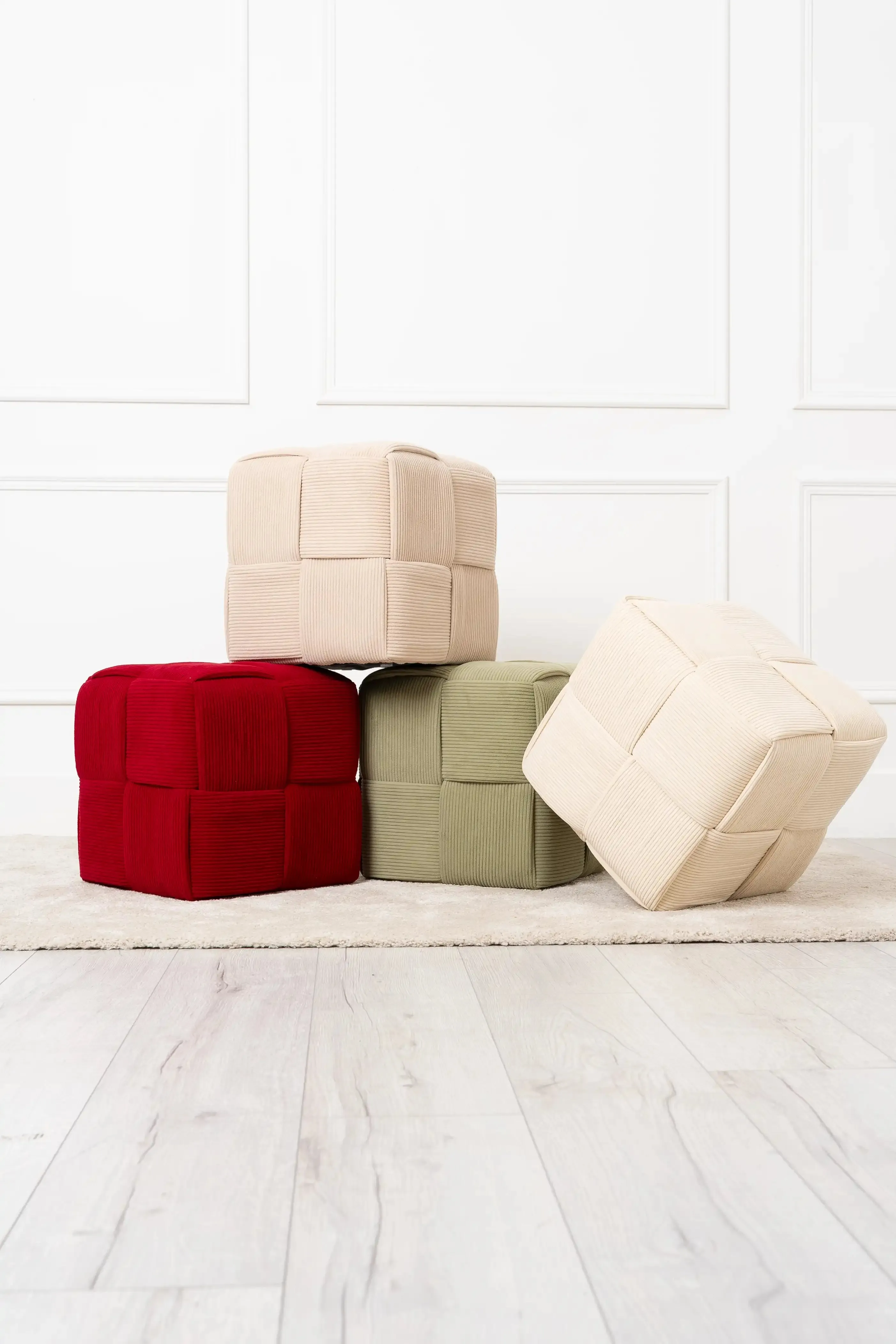 Burgundy Cord Fabric Wooden Ottoman Footstool