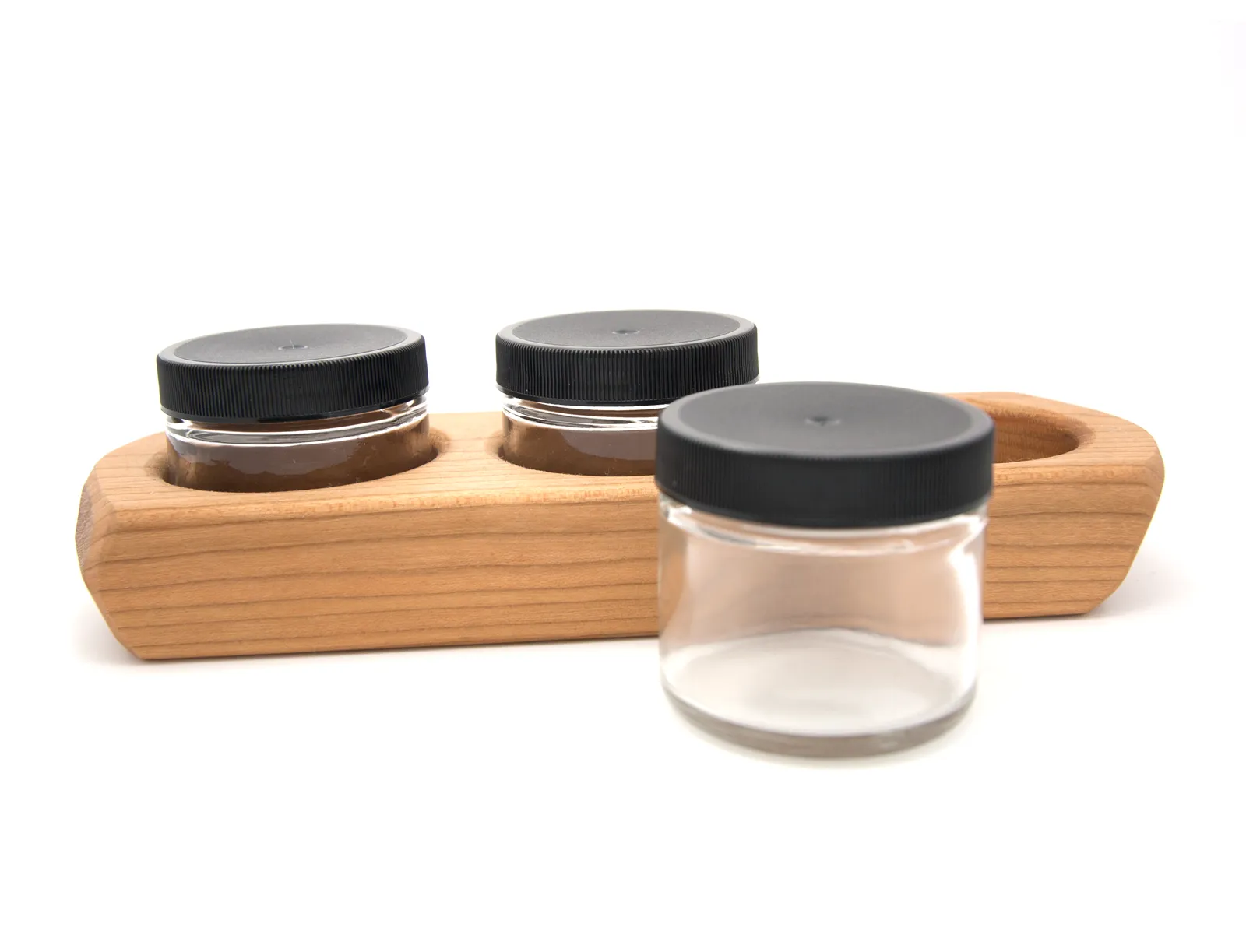 Cherry Wood 3 Jar Paint Holder with Glass Jars