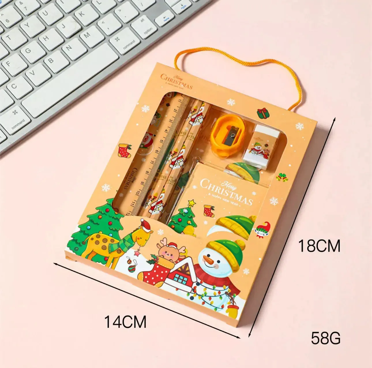 Christmas Red Children’s Stationery 6pcs set Pencil sharpener Eraser Ruler set gift for kids