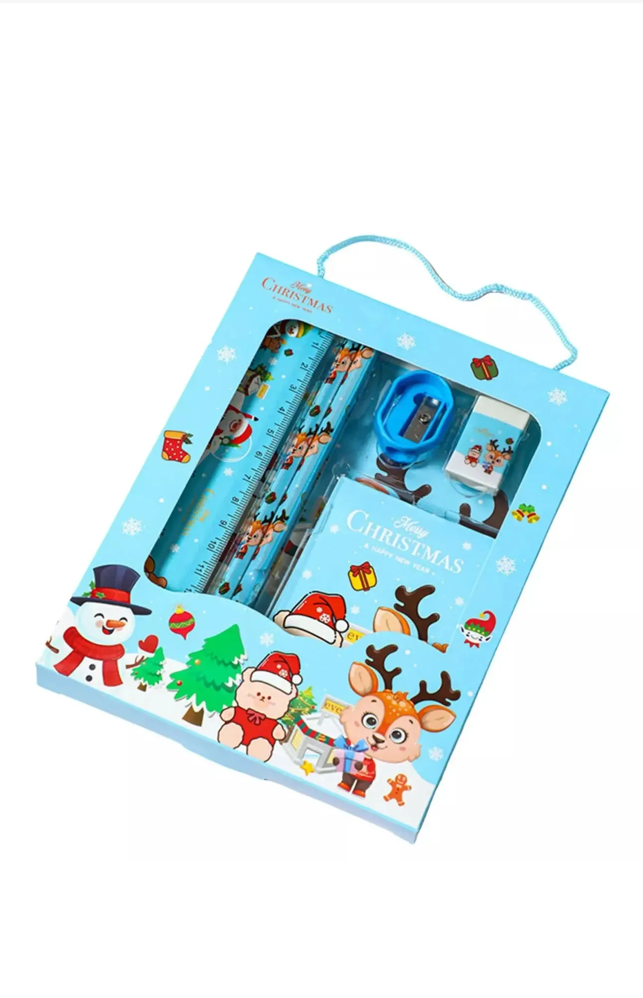 Christmas Red Children’s Stationery 6pcs set Pencil sharpener Eraser Ruler set gift for kids