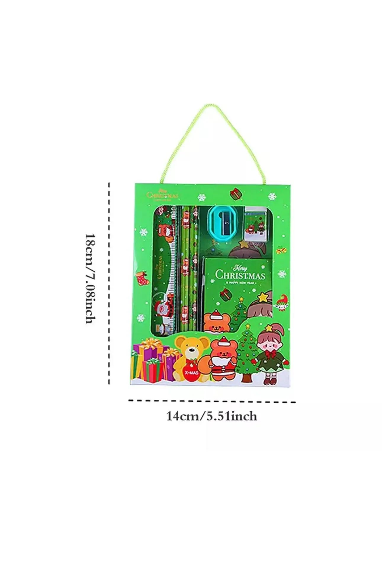 Christmas Red Children’s Stationery 6pcs set Pencil sharpener Eraser Ruler set gift for kids