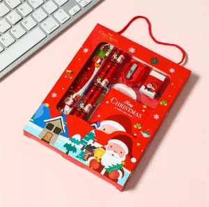 Christmas Red Children’s Stationery 6pcs set Pencil sharpener Eraser Ruler set gift for kids