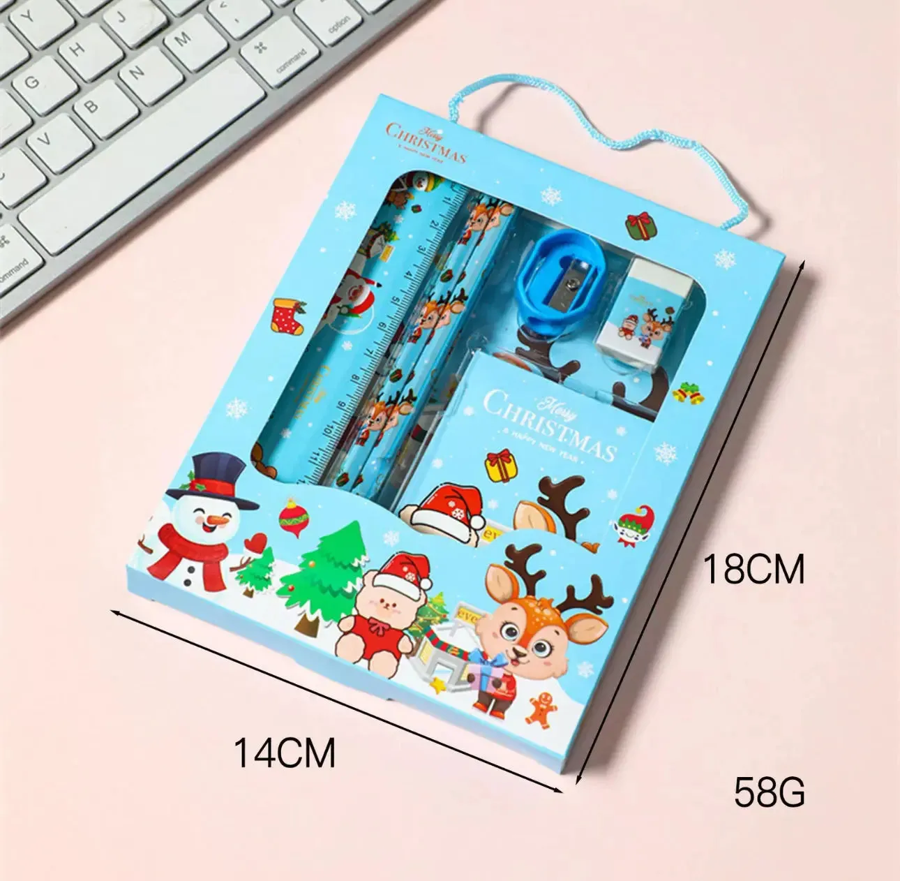 Christmas Red Children’s Stationery 6pcs set Pencil sharpener Eraser Ruler set gift for kids