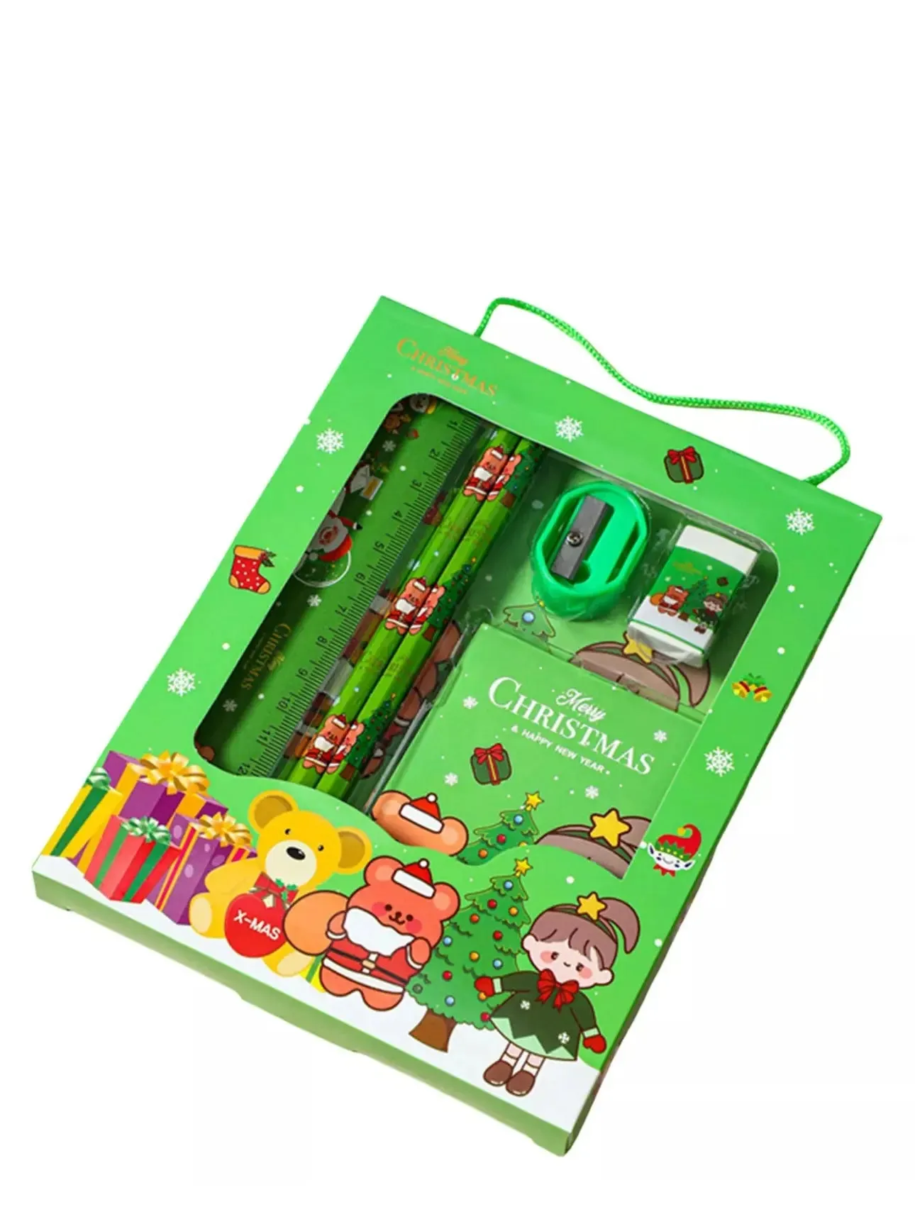 Christmas Red Children’s Stationery 6pcs set Pencil sharpener Eraser Ruler set gift for kids