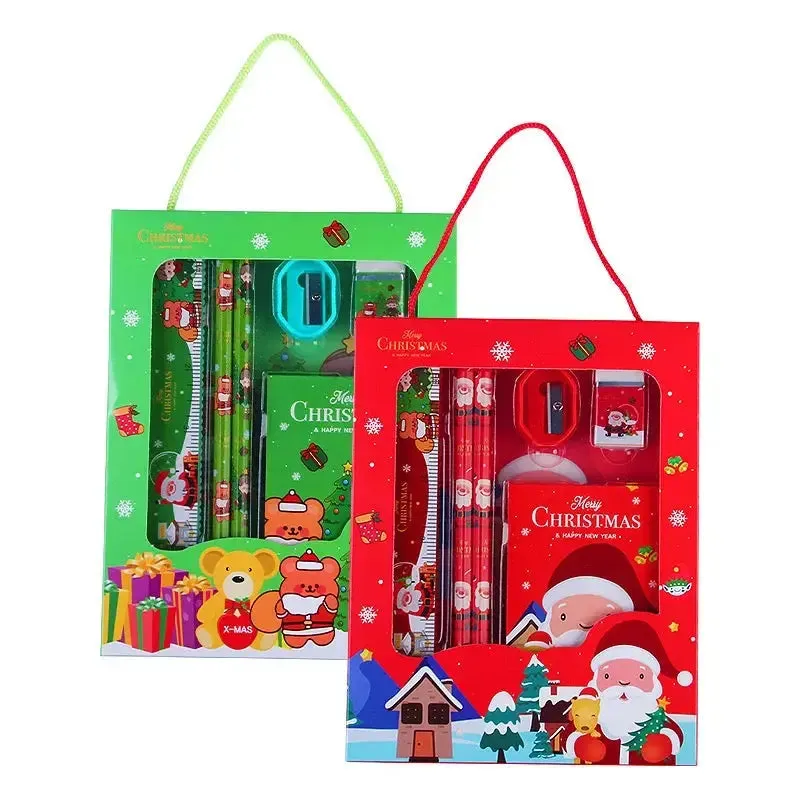 Christmas Red Children’s Stationery 6pcs set Pencil sharpener Eraser Ruler set gift for kids