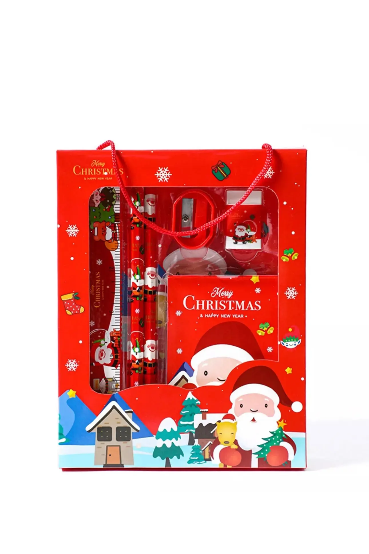 Christmas Red Children’s Stationery 6pcs set Pencil sharpener Eraser Ruler set gift for kids