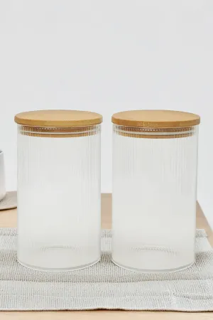 Clear 2 Piece Storage Jar With Bamboo Lid Set (1000ml)