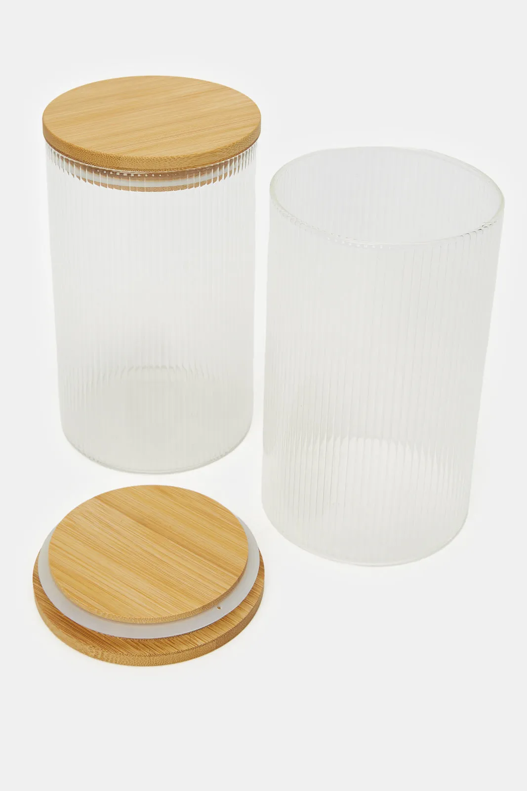 Clear 2 Piece Storage Jar With Bamboo Lid Set (1000ml)