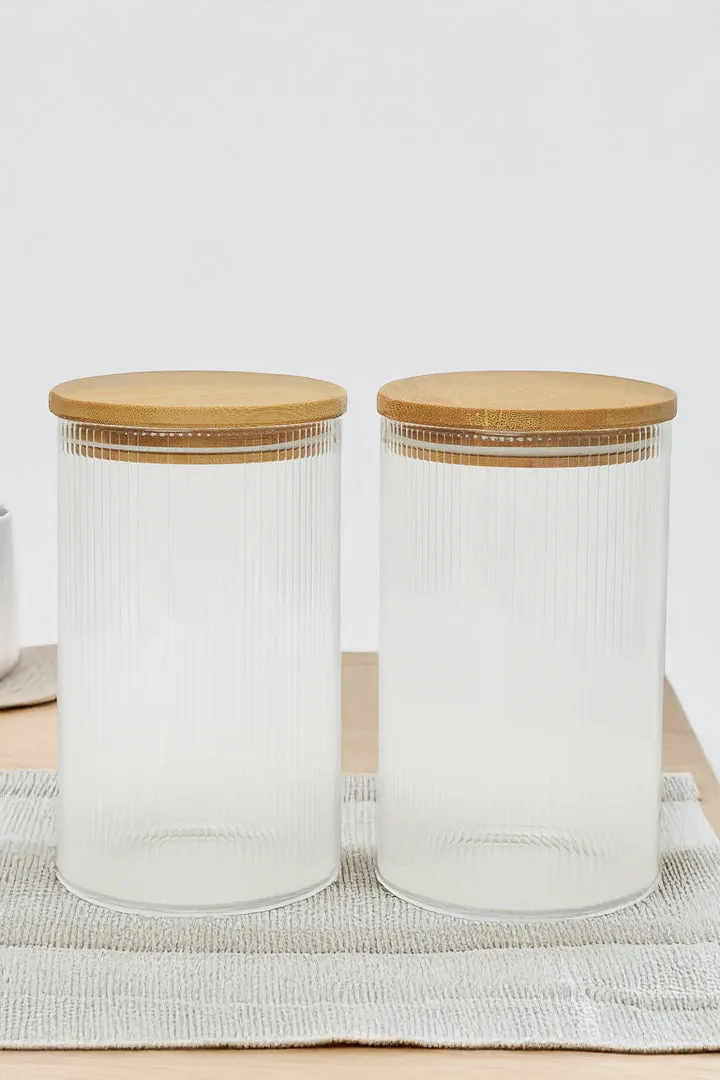 Clear 2 Piece Storage Jar With Bamboo Lid Set (1000ml)