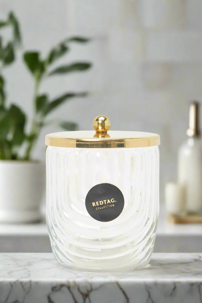 Clear And Gold Archie Ribbed Glass Cotton Jar