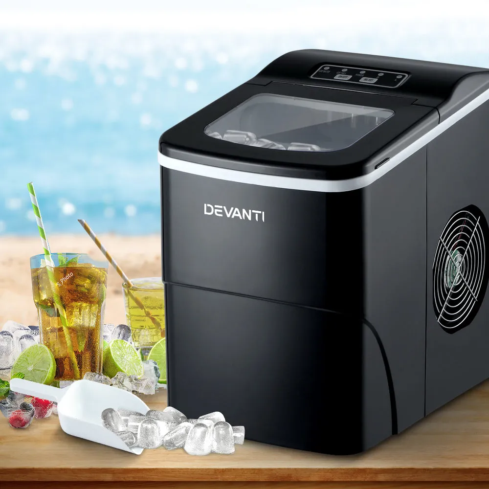 Devanti Portable Ice Cube Maker Machine 2L Home Bar Benchtop Easy Quick Black