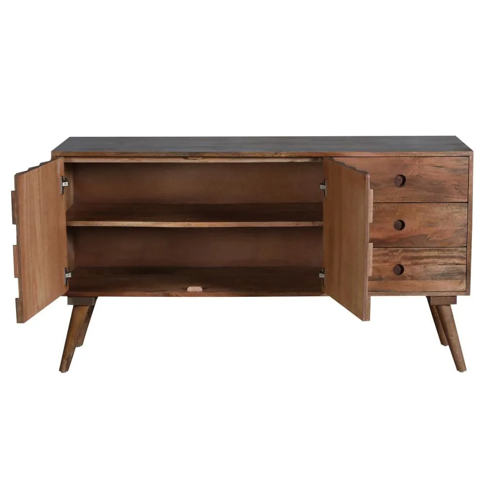 Ero 55 Inch Sideboard Buffet Cabinet, 2 Honeycomb Inlaid Doors, Mango Wood, Natural Brown By The Urban Port