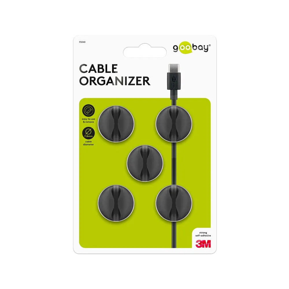 Goobay 1-Slot 1.88cm Adhesive Cable Organizer (Black) 5-Pieces