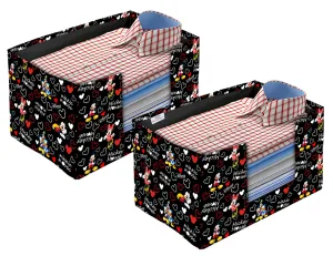 Heart Home Non-Woven Mickey Mouse Print Foldable Shirt Stacker/Wardrobe Organizer For Shirts, Sarees, Lehengas With Handle Pack of 2 (Black) 54HH4184.