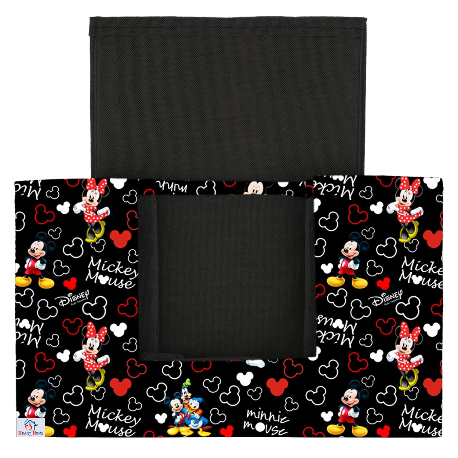 Heart Home Non-Woven Mickey Mouse Print Foldable Shirt Stacker/Wardrobe Organizer For Shirts, Sarees, Lehengas With Handle Pack of 2 (Black) 54HH4184.