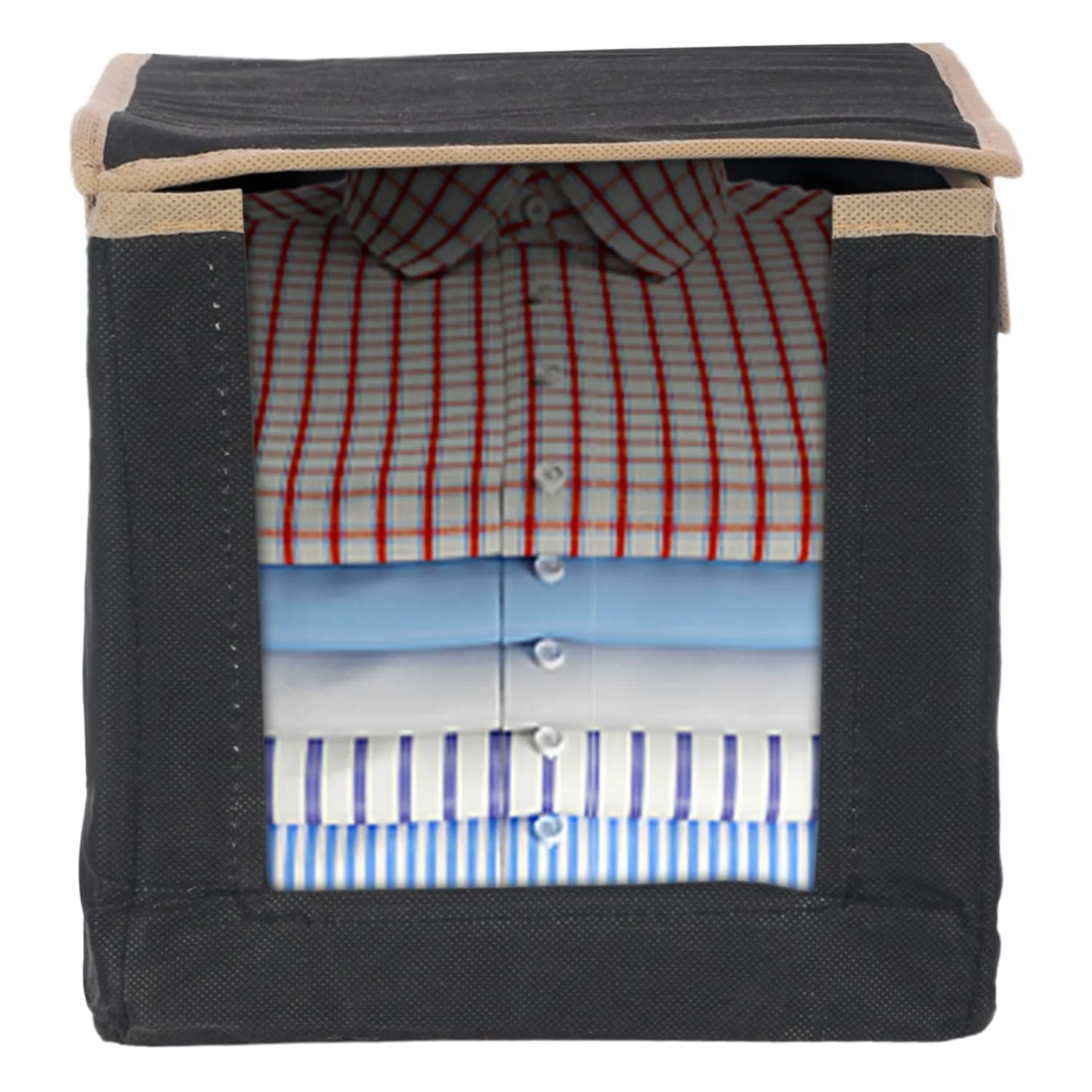 Heart Home Non-Woven Shirt Stacker With Handle & Lid Pack of 6 (Black)