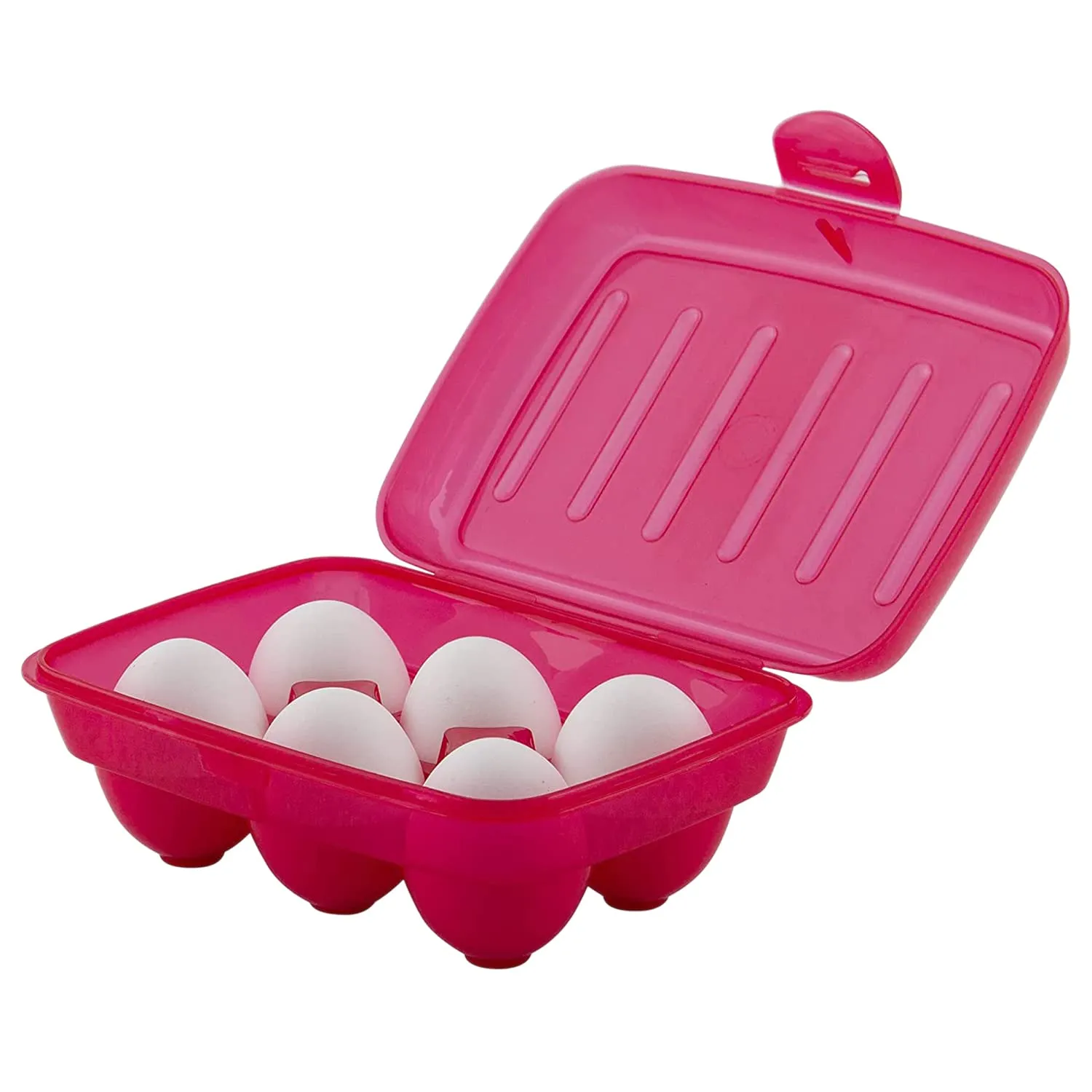 Heart Home Portable Food Grade Plastic Egg Holder/Storage Box For 6 Pieces Egg- Pack of 5 (Pink)-46HH0391