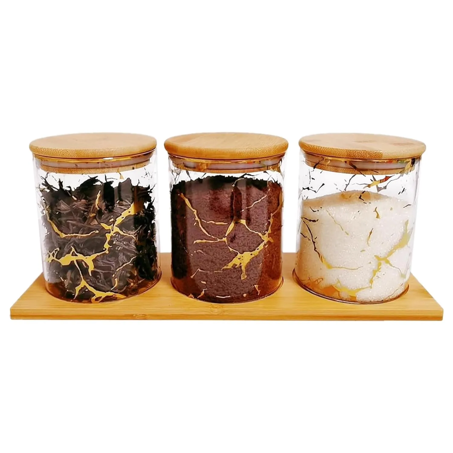 Homestic Borosilicate Glass Containers with Bamboo Lid and Tray|Kitchen Organizer Items and Storage|Multipurpose Airtight Containers|3 Pieces Kitchen Containers Set-850ml Each