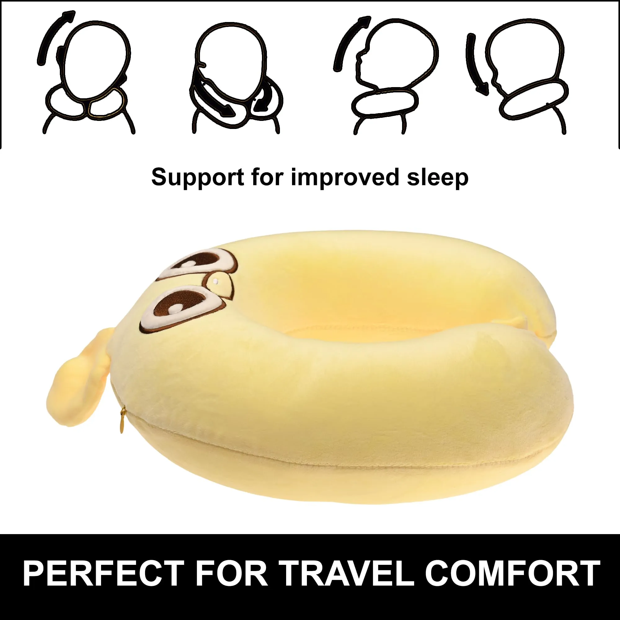 Homestic Soft Microfiber U Shaped Semicircular & Portable Sleeping Neck Pillow for Pain & Headrest | Neck Rest for Travel | Neck Band Supporter for Men's & Women's | U22039, Yellow