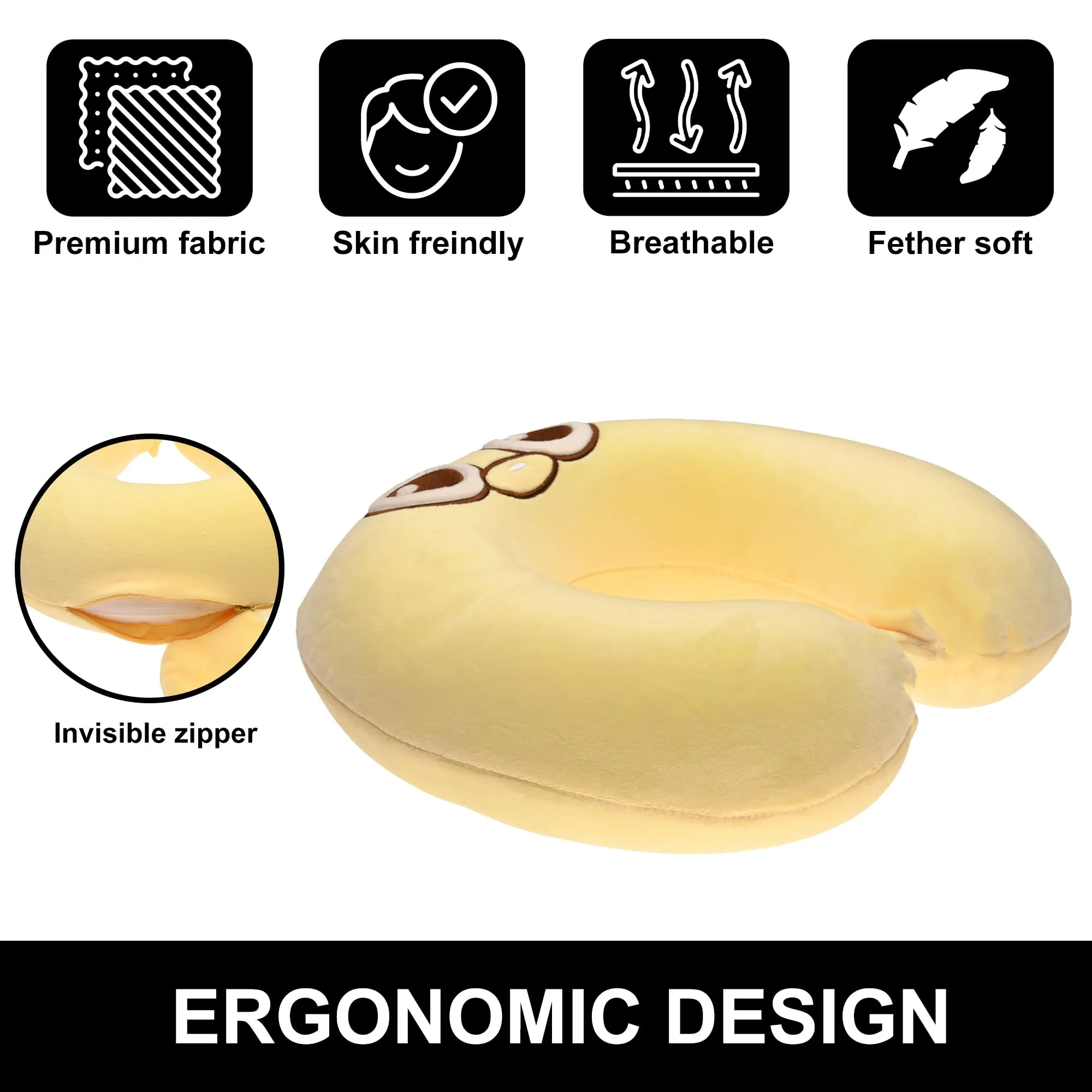 Homestic Soft Microfiber U Shaped Semicircular & Portable Sleeping Neck Pillow for Pain & Headrest | Neck Rest for Travel | Neck Band Supporter for Men's & Women's | U22039, Yellow