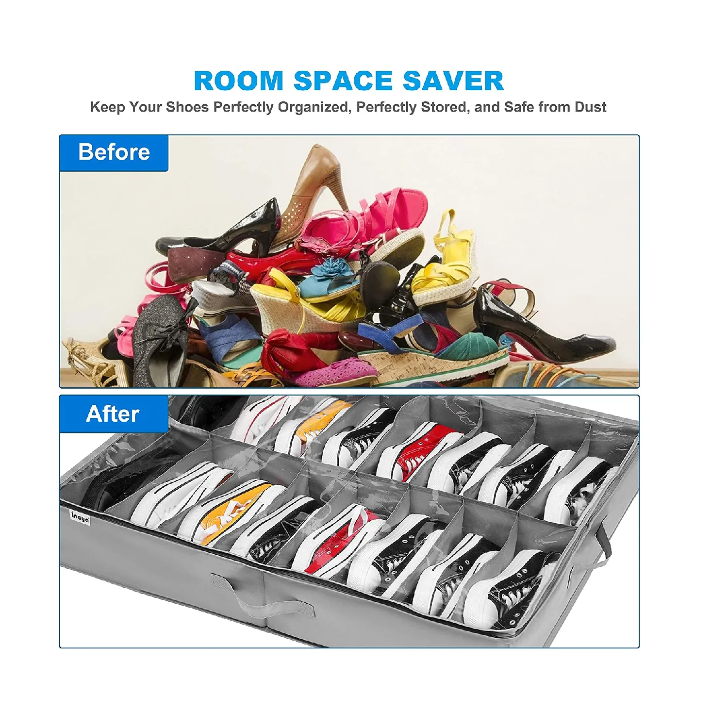 INAYA Set of 2 Under Bed Shoe Storage Organizers Fits 32 Pairs