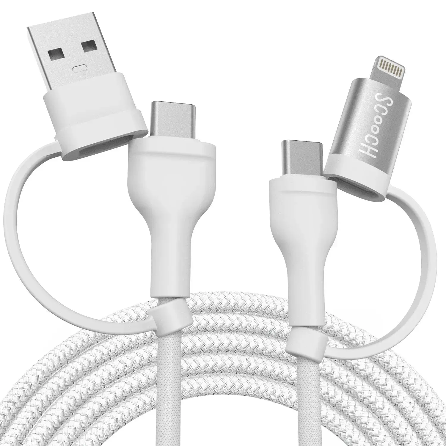 JuiceCord 4-in-1 - 60W Charging Cable (4FT) with USB-A, USB-C, and Lightning