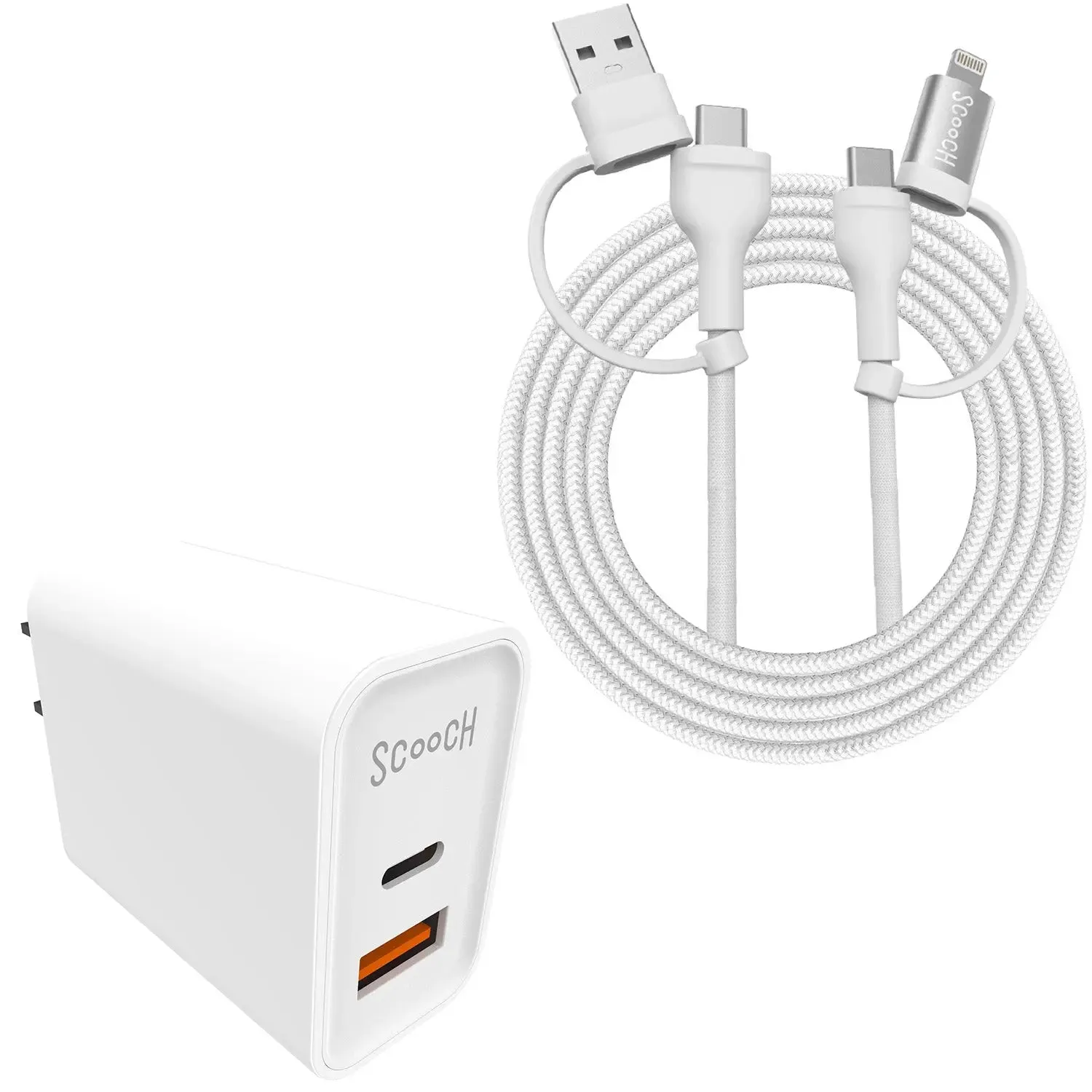 JuiceCord 4-in-1 - 60W Charging Cable (4FT) with USB-A, USB-C, and Lightning